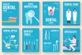 Dental office interior information cards set. Hygiene template of flyear, magazines, posters, book cover, banners