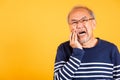Portrait senior old man sad hand touching cheek suffering from toothache Royalty Free Stock Photo