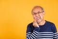 Portrait senior old man sad hand touching cheek suffering from toothache Royalty Free Stock Photo