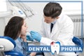 Dental phobia concept. Stomatologist working with girl in clinic Royalty Free Stock Photo