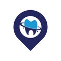 Dental planet gps shape concept vector logo design.