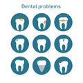 Dental problems icons. Dentist tools, teeth health care. Medical concept