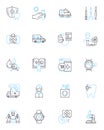 Dental procedures linear icons set. Extraction, Braces, Implant, Filling, Crown, Cleaning, Whitening line vector and