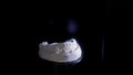 Dental prosthetic restoration. Denturist is making 3D model for sculpted plastic denture with high tech digital scanning