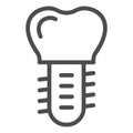Dental replacement implant line icon. Screw in tooth symbol, outline style pictogram on white background. Dentistry sign Royalty Free Stock Photo