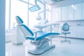 Dental room with blue chair and white sink. Generative AI Royalty Free Stock Photo