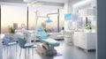 A dental room with a chair, sink and a window, AI