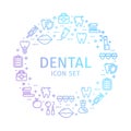 Dental Round Design Template Thin Line Icon Concept. Vector