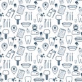 Dental seamless pattern. Dark blue linear icons. Flat design. Vector