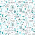 Dental seamless pattern. Linear icons. Flat design. Vector