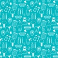 Dental seamless pattern. White linear icons. Blue backdrop Flat design. Vector