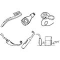 Dental services objects isolated on black background . Doodle style dental cleaning and care tools. Outline stomatology and