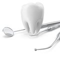 Dental set, mirror, probe, with tooth, concept care isolated on white background, 3D rendering Royalty Free Stock Photo