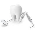 Dental set, mirror, probe, with tooth, concept care isolated on white background, 3D rendering Royalty Free Stock Photo