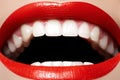 Dental. Smile with lips makeup, white health teeth