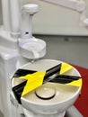 Dental spittoon with a hazard tape -Covid 19 restrictions