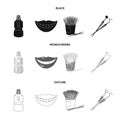 Dental sterile liquid in the jar, lips, teeth, toothpicks in the jar, medical instruments for the dentist. Dental care