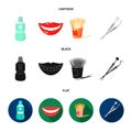 Dental sterile liquid in the jar, lips, teeth, toothpicks in the jar, medical instruments for the dentist. Dental care