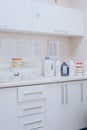 Dental sterilization room. Room for sterilizing instruments in a modern dentist clinic. White tone