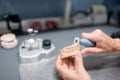 Dental technician preparing prosthesis for the patient. Royalty Free Stock Photo