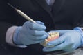 Dental technician or prosthesis worker. Prosthetic dentistry Royalty Free Stock Photo
