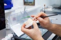 Dental technician`s hands Royalty Free Stock Photo
