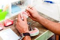 Dental technician working with artificial implants Royalty Free Stock Photo