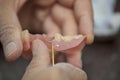 Dental technician work on denture prothesis in dental laboratory Royalty Free Stock Photo