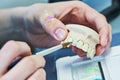 Dental technician work. prosthesis production. teeth prototype construction Royalty Free Stock Photo