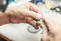 Dental Technician Working On Printed 3D Mold For Tooth Implants Royalty Free Stock Photo