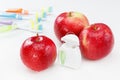 Dental teeth floss, toothbrush and red apple Royalty Free Stock Photo