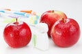 Dental teeth floss, toothbrush and red apple Royalty Free Stock Photo