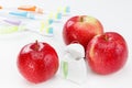 Dental teeth floss, toothbrush and red apple Royalty Free Stock Photo