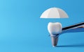 Dental teeth implants and umbrella protection. Oral health and dental inspection teeth. Medical dentist tool, children healthcare