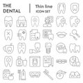 Dental thin line icon set, dentistry equipment symbols collection, vector sketches, logo illustrations, oral hygiene Royalty Free Stock Photo