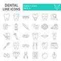 Dental thin line icon set, dentistry symbols collection, vector sketches, logo illustrations, tooth signs linear Royalty Free Stock Photo