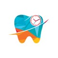 Dental time vector logo design template. Human tooth and clock icon design. Royalty Free Stock Photo