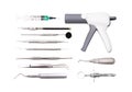 Dental tools in dental clinic on white background
