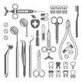 Dental tools, equipment set of black vector icons