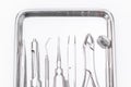 Dental tools and equipment on white background Royalty Free Stock Photo