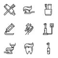 Dental tooth care icon set, outline style