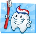 Tooth Cartoon Character with Toothbrush
