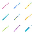 Dental toothbrush icon set, flat style