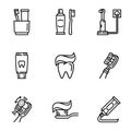 Dental toothbrush icon set, outline style