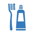Dental, toothbrush, toothpaste icon. Blue vector sketch