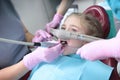 Dental treatment in a child with the use of nitrous oxide. Relaxation of the patient before surgical or dental procedures. Royalty Free Stock Photo