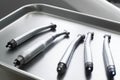 Dental turbine handpieces on metal tray closeup Royalty Free Stock Photo