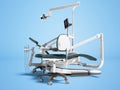 Dental unit and equipment for the office chair of the dentist and assistant assistants high chair 3d render on blue background