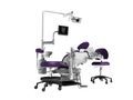 Dental unit purple chair of dentist and assistant assistants high chair 3d render on white background no shadow
