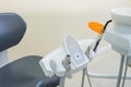 Dental UV curing light lamp . Ultraviolet polymerization Light Tool With Orange blocking glass. tooth care concept.